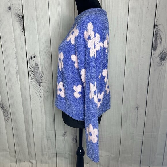 Art Class Fuzzy Flower Printed Sweater Purple Pink Floral Girls Size XXL (18) - Picture 4 of 9